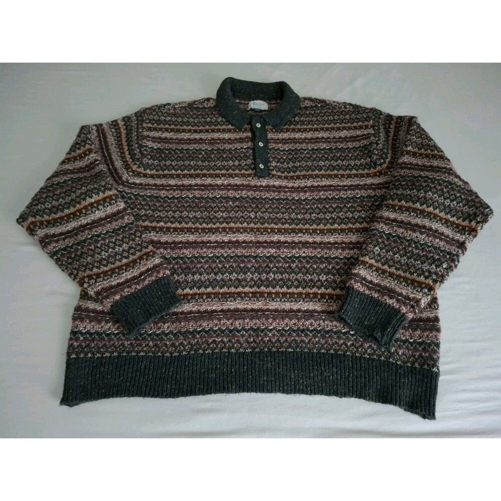 American Eagle Textured Button-Up Polo Sweater Mens XL Multicolor Green Brown